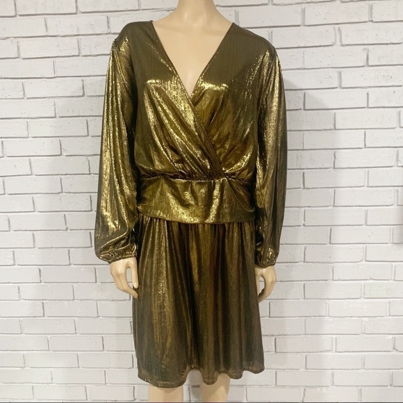 Michael Michael Kors Women's Gold Faux Wrap Dress - Picture 1 of 9